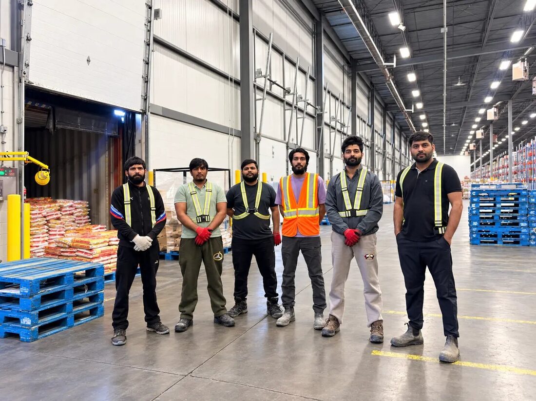 Express Lumpers Alberta warehouse crew inside a distribution facility